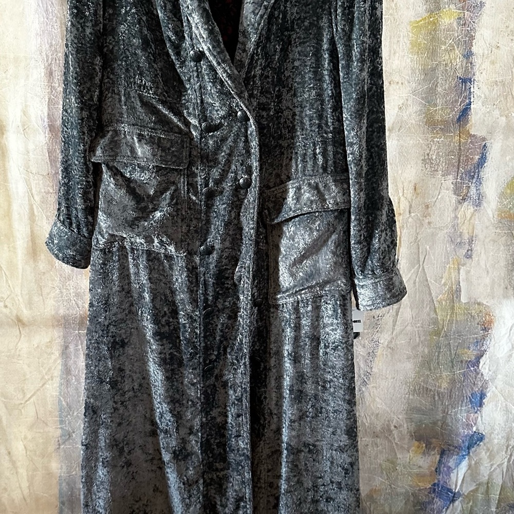 Free People Soho Crushed Velvet Duster Trench Jacket - Picture 4 of 11